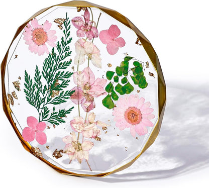 Resin Coaster with Real Dried Flowers, Pink