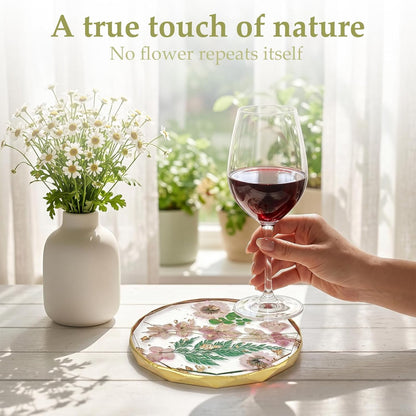 Resin Coaster with Real Dried Flowers, Pink