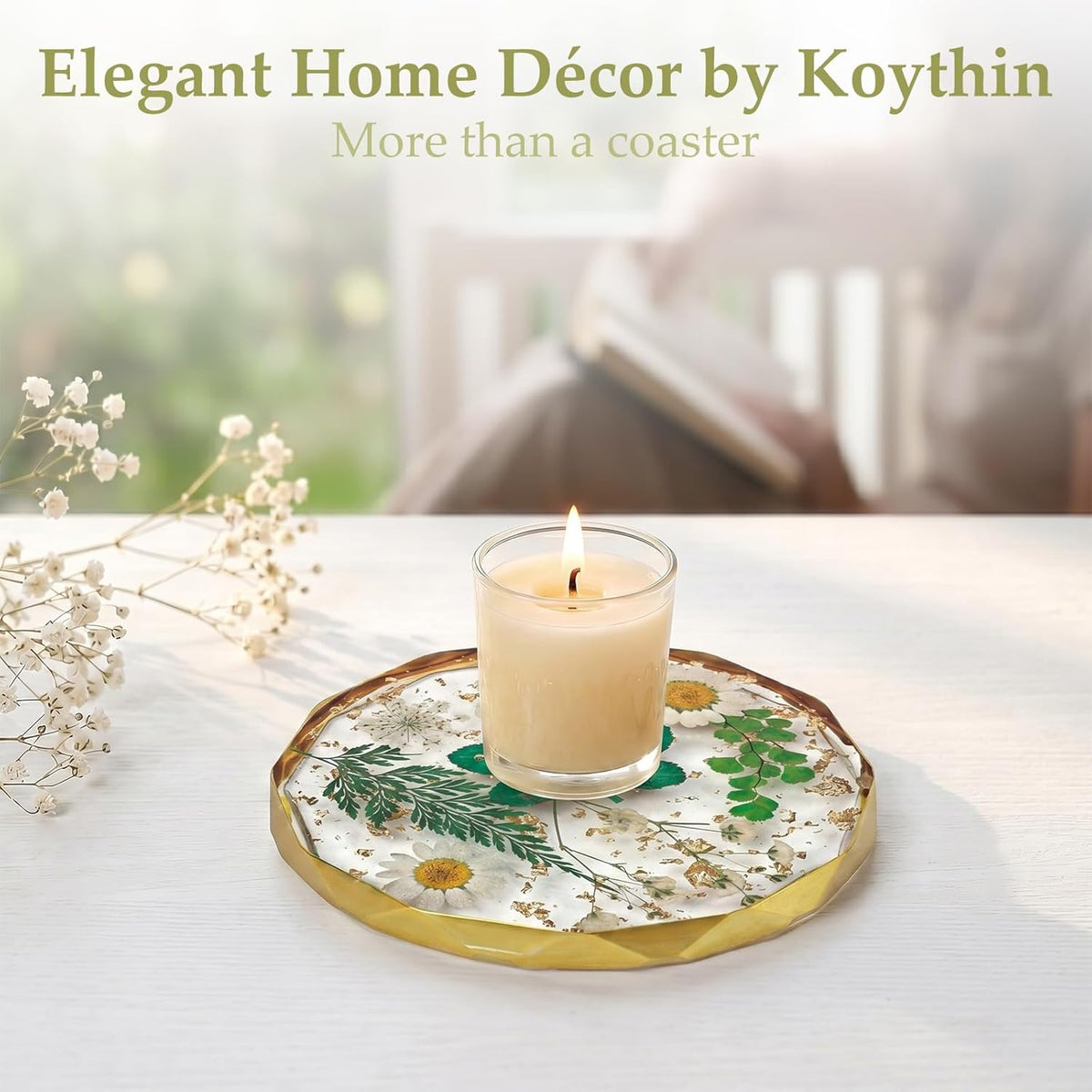 Resin Coaster with Real Dried Flowers, Pink