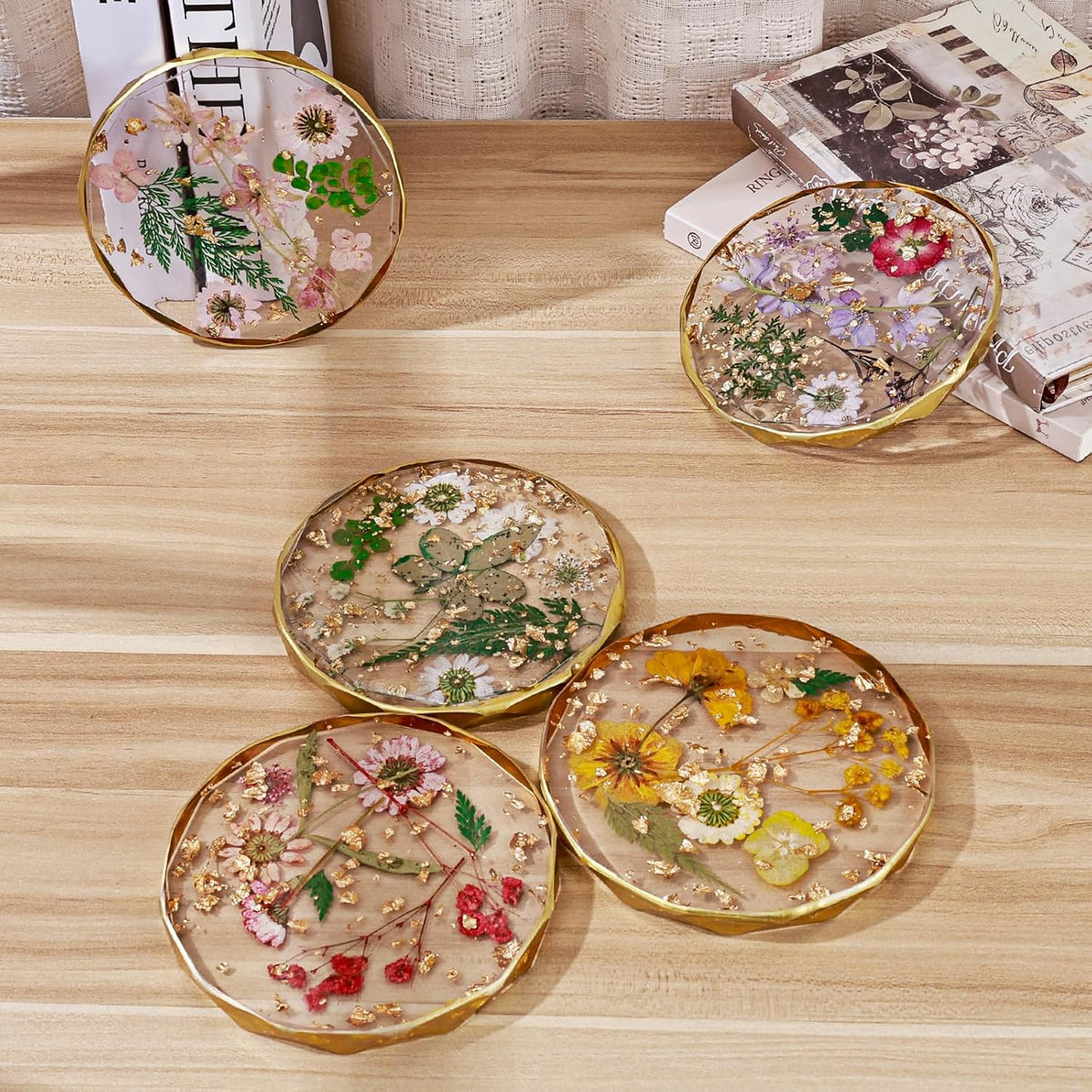 Resin Coaster with Real Dried Flowers, Pink