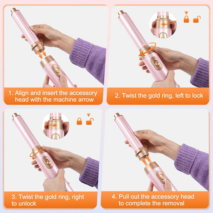5 in 1 Blow Dryer Brush Set, Upgrade Hair Dryer & Blow Dryer Brush & Air Curling Wrap & Paddle Brush, Detachable Hot Air Brush Styling Tools, High Speed Travel Hair Volumizer Straightener Curler Pink