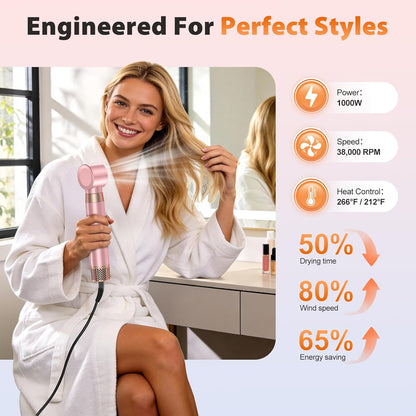 5 in 1 Blow Dryer Brush Set, Upgrade Hair Dryer & Blow Dryer Brush & Air Curling Wrap & Paddle Brush, Detachable Hot Air Brush Styling Tools, High Speed Travel Hair Volumizer Straightener Curler Pink