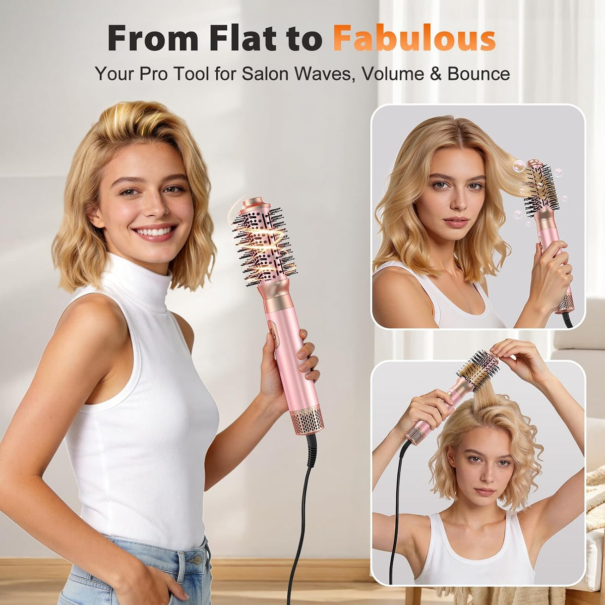 5 in 1 Blow Dryer Brush Set, Upgrade Hair Dryer & Blow Dryer Brush & Air Curling Wrap & Paddle Brush, Detachable Hot Air Brush Styling Tools, High Speed Travel Hair Volumizer Straightener Curler Pink