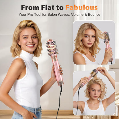 5 in 1 Blow Dryer Brush Set, Upgrade Hair Dryer & Blow Dryer Brush & Air Curling Wrap & Paddle Brush, Detachable Hot Air Brush Styling Tools, High Speed Travel Hair Volumizer Straightener Curler Pink