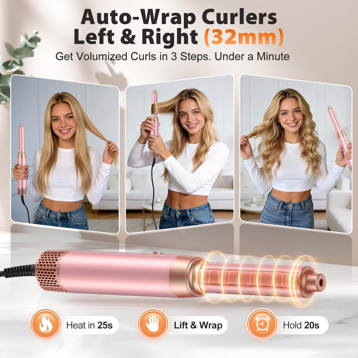 5 in 1 Blow Dryer Brush Set, Upgrade Hair Dryer & Blow Dryer Brush & Air Curling Wrap & Paddle Brush, Detachable Hot Air Brush Styling Tools, High Speed Travel Hair Volumizer Straightener Curler Pink