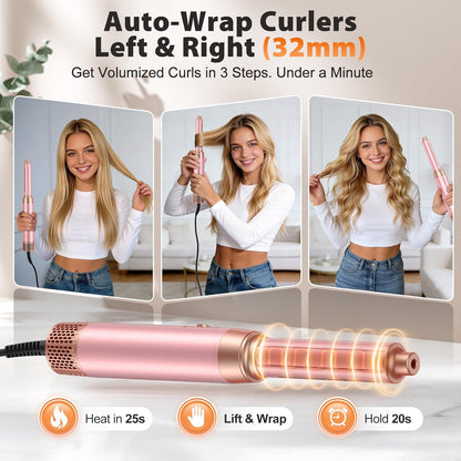 5 in 1 Blow Dryer Brush Set, Upgrade Hair Dryer & Blow Dryer Brush & Air Curling Wrap & Paddle Brush, Detachable Hot Air Brush Styling Tools, High Speed Travel Hair Volumizer Straightener Curler Pink