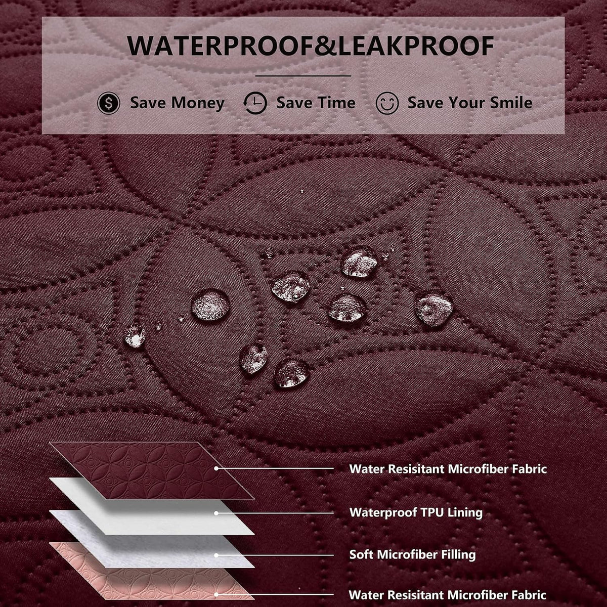 Waterproof Dog Blanket, Small Pet Couch Covers for Sofa, Chair Bed Furniture Protector from Dogs Washable and Reversible-(30"x30",Burgundy+Pink and 52"x82", Burgundy+Pink)
