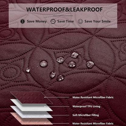 Waterproof Dog Blanket, Small Pet Couch Covers for Sofa, Chair Bed Furniture Protector from Dogs Washable and Reversible-(30"x30",Burgundy+Pink and 52"x82", Burgundy+Pink)