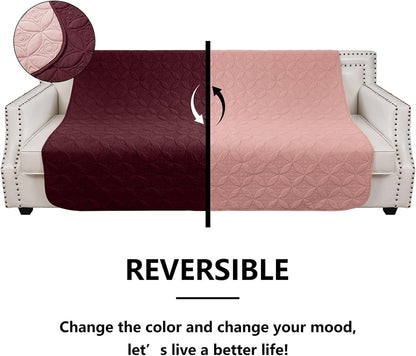 Waterproof Dog Blanket, Small Pet Couch Covers for Sofa, Chair Bed Furniture Protector from Dogs Washable and Reversible-(30"x30",Burgundy+Pink and 52"x82", Burgundy+Pink)