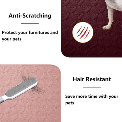 Waterproof Dog Blanket, Small Pet Couch Covers for Sofa, Chair Bed Furniture Protector from Dogs Washable and Reversible-(30"x30",Burgundy+Pink and 52"x82", Burgundy+Pink)