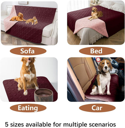 Waterproof Dog Blanket, Small Pet Couch Covers for Sofa, Chair Bed Furniture Protector from Dogs Washable and Reversible-(30"x30",Burgundy+Pink and 52"x82", Burgundy+Pink)