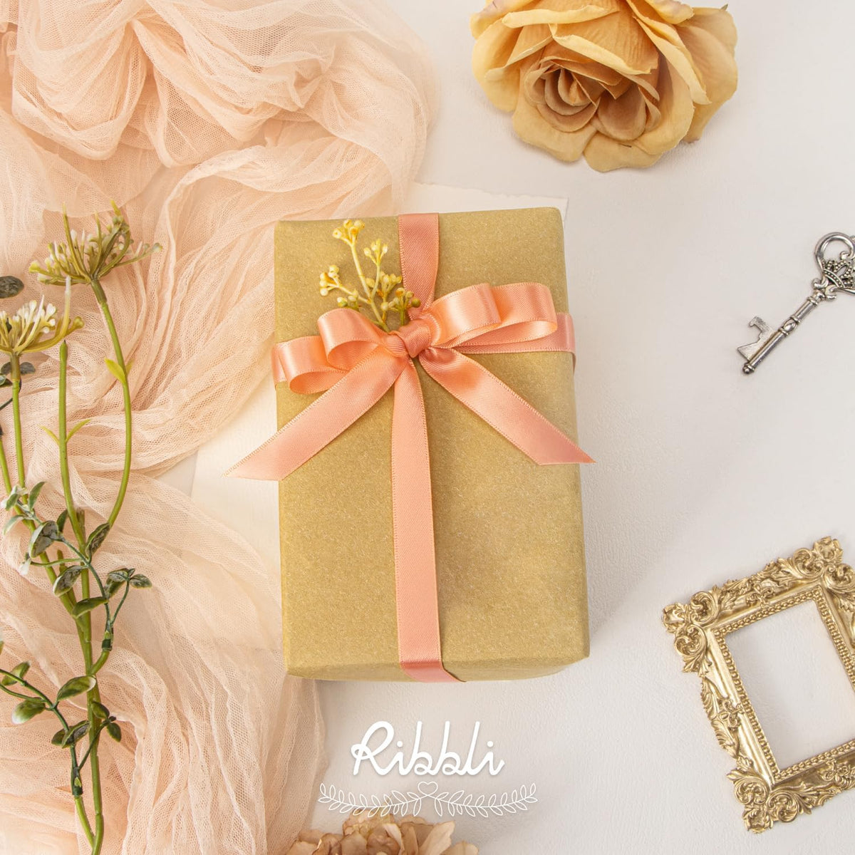 Peach Satin Ribbon Double Faced Satin 1/2 inch x Continuous 50 Yards-Peach Ribbon for Gift Wrapping Crafts Wedding Decoration Bows Bouquet Floral Arrangement