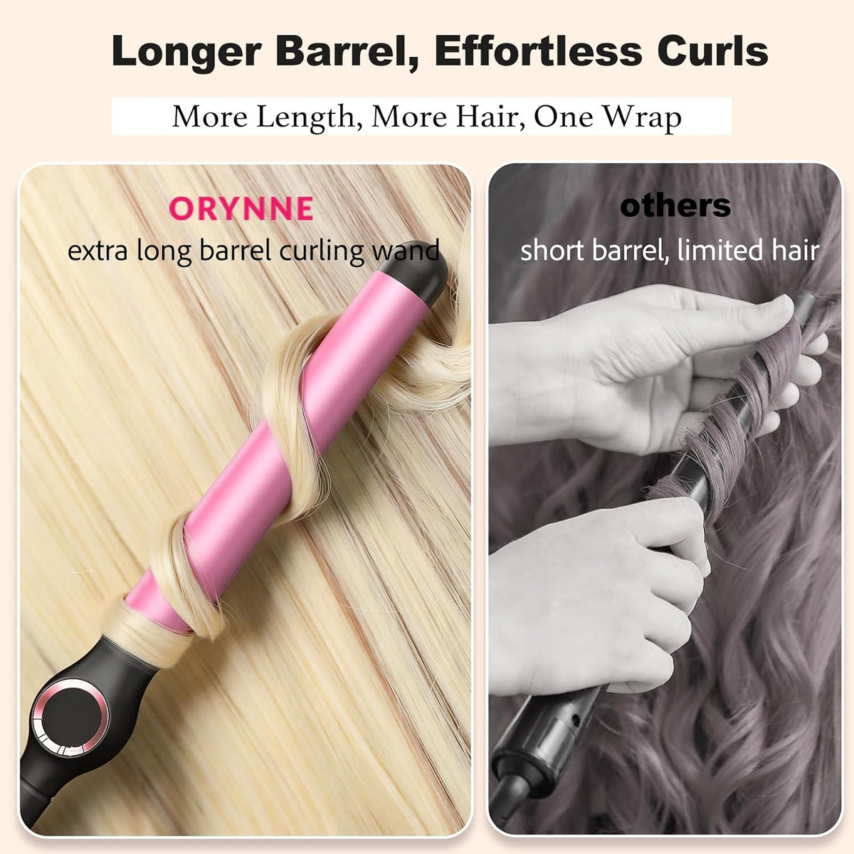 1.25 Inch Curling Wand for Long Hair, Extra Long Barrel Ceramic Hair Wands, 7 Adjustable Heats, 110-240V Dual Voltage Thick Wand Curling Iron, 60 Minutes Auto Shut Off