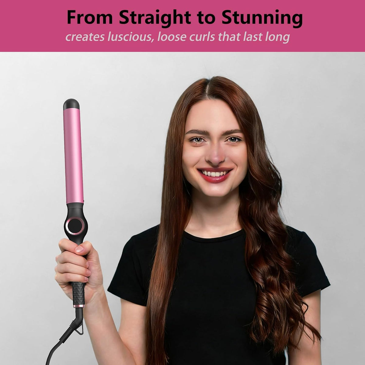 1.25 Inch Curling Wand for Long Hair, Extra Long Barrel Ceramic Hair Wands, 7 Adjustable Heats, 110-240V Dual Voltage Thick Wand Curling Iron, 60 Minutes Auto Shut Off