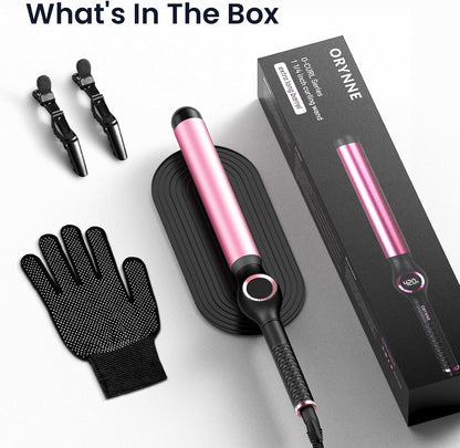 1.25 Inch Curling Wand for Long Hair, Extra Long Barrel Ceramic Hair Wands, 7 Adjustable Heats, 110-240V Dual Voltage Thick Wand Curling Iron, 60 Minutes Auto Shut Off