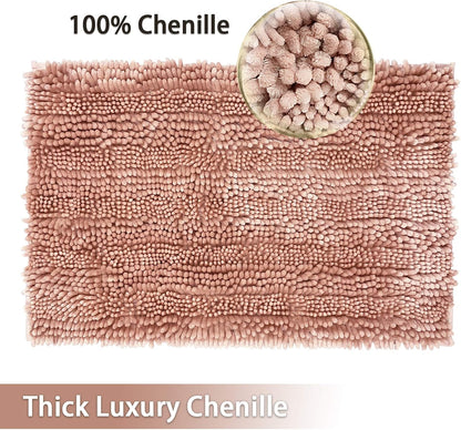 Bathroom Rugs Mats Set 2 Piece Pink Butter Chenille, Cute Bath Mat Rug Shiny Noodle with Non Slip Backing, Super Water Absorbent Machine Washable 31x20 and 24x16 Inch