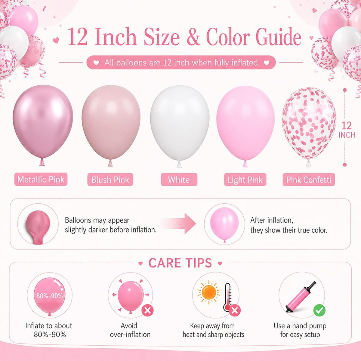 Pink and White Balloons, 12 Inch Pink White Metallic Chrome Pink Confetti
