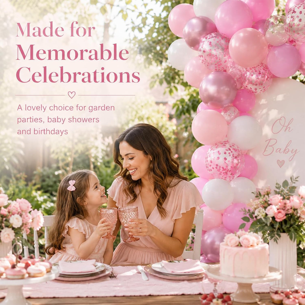 Pink and White Balloons, 12 Inch Pink White Metallic Chrome Pink Confetti