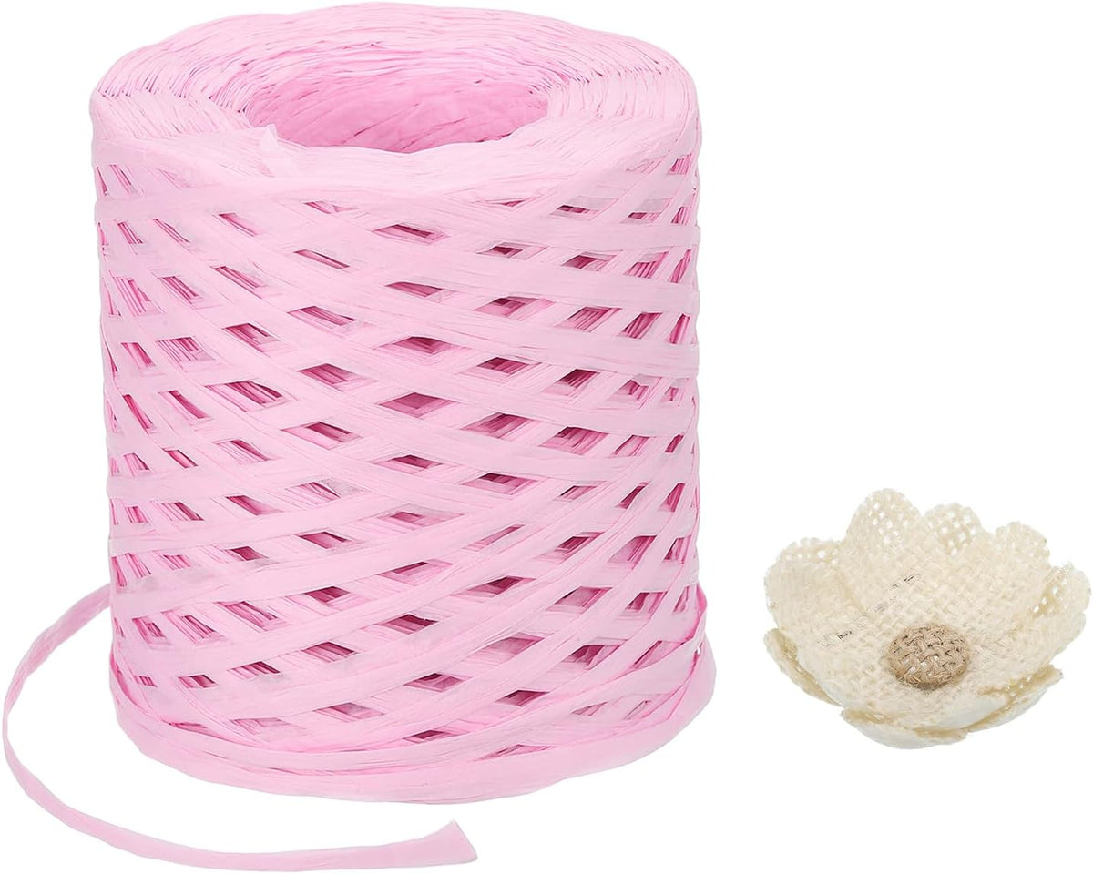 Raffia Paper Craft Ribbon 200m/656ft Raffia Ribbon String Kraft Packing for Gift Wrapping, Crafting Supplies (Pink)