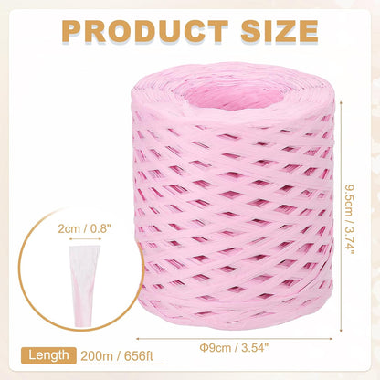Raffia Paper Craft Ribbon 200m/656ft Raffia Ribbon String Kraft Packing for Gift Wrapping, Crafting Supplies (Pink)