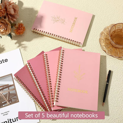 5 Pack Spiral Notebook Aesthetic School Supplies A5 Wide Ruled 160 Pages/ 80 Sheets Cute Notebook for Work Students School Office Supplies(Gradient Pink,Classic)
