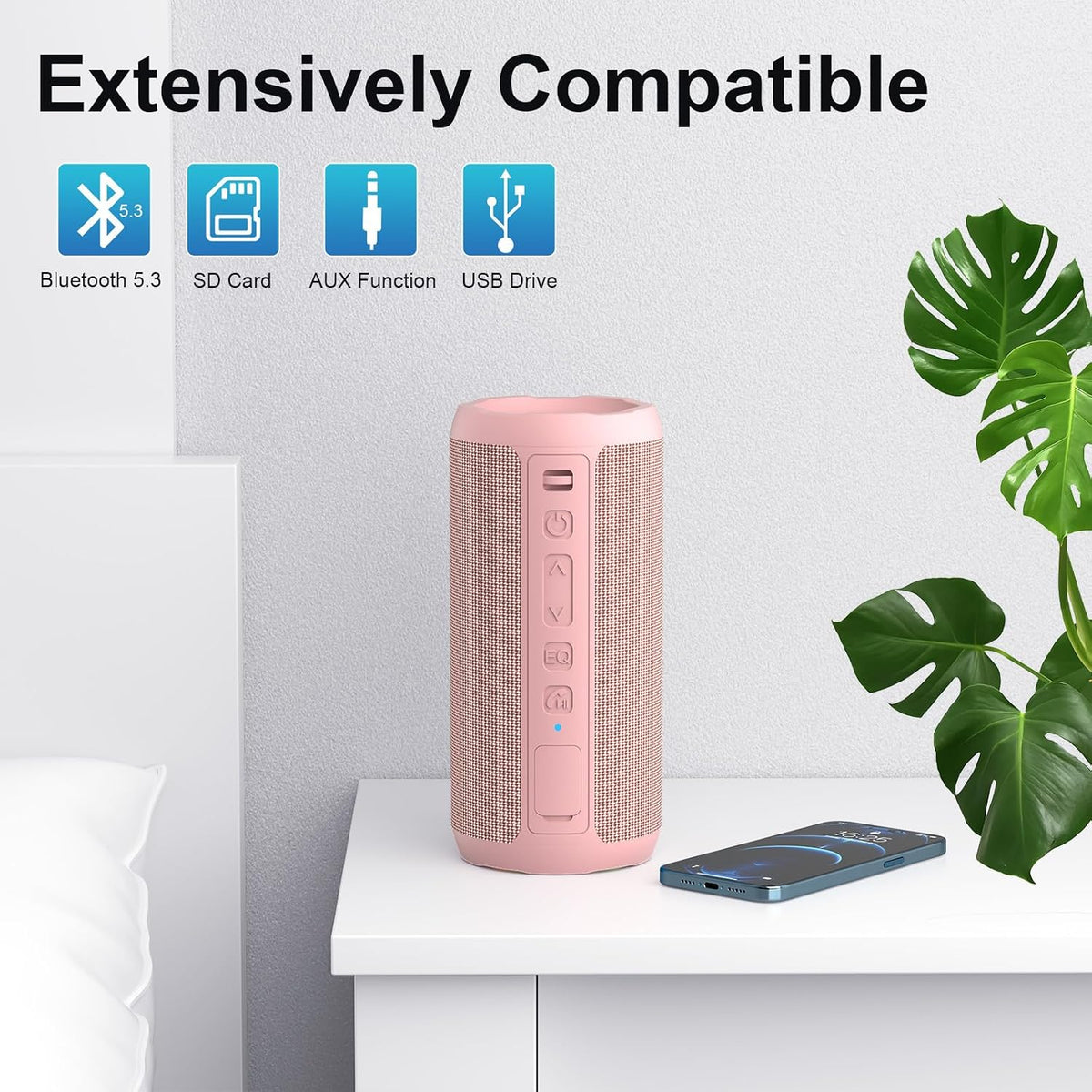 Wireless Portable Bluetooth Speaker, IPX7 Waterproof, Gift - Pink