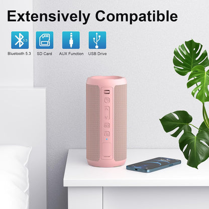 Wireless Portable Bluetooth Speaker, IPX7 Waterproof, Gift - Pink