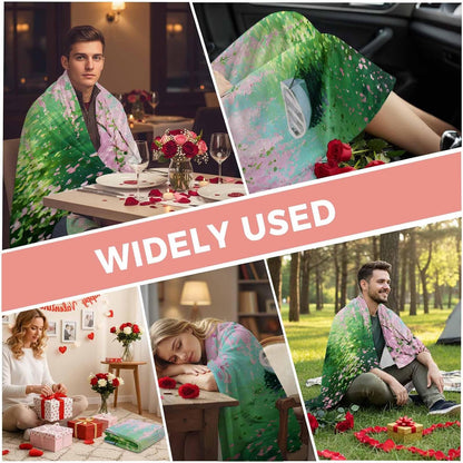 Fleece Throw Blanket, Watercolor Pink Flower Leaves Small Boat Lightweight Warm Coverlet Cozy Soft Flannel Blankets for Couch Bed Sofa Camping for All Seasons Green Lake Water