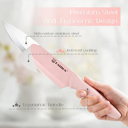 15-Piece Pink Nonstick German Steel Knife Set with Block