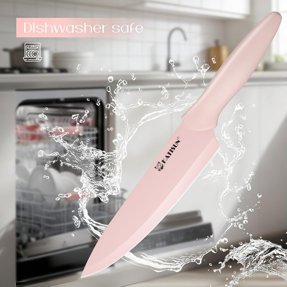 15-Piece Pink Nonstick German Steel Knife Set with Block