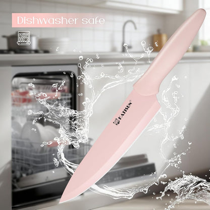 15-Piece Pink Nonstick German Steel Knife Set with Block