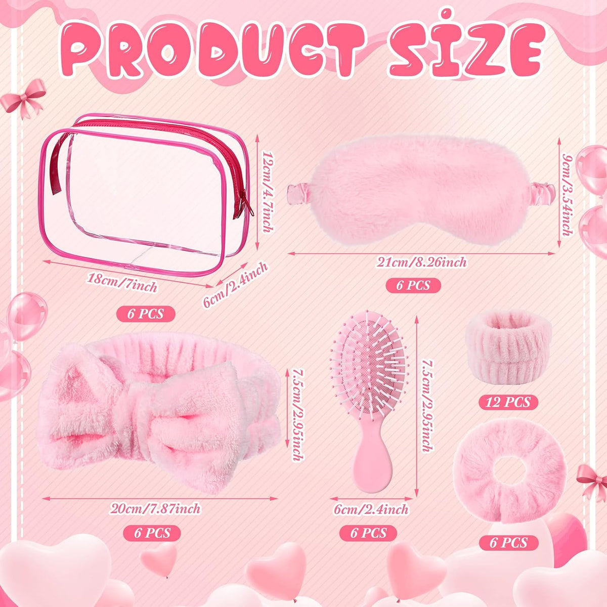 Daifunli 36 Pieces Spa Sleepover Party Favors for Woman 6 Pcs Spa Headband 6 Eye Mask 6 Velvet Scrunchies 6 Pcs Wristband 6 Hair Brush 6 Cosmetic Bags for Adult Slumber Party Gift(Pink)