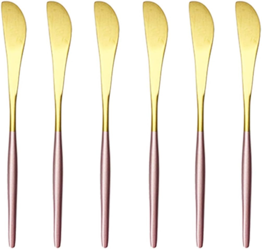 18/10 Stainless Steel Butter Knife, Set of 6, Butter Spreader,Serve Your Butter, Breakfast Spreads,Cheese and Condiments. Dishwasher Safe (Pink gold)