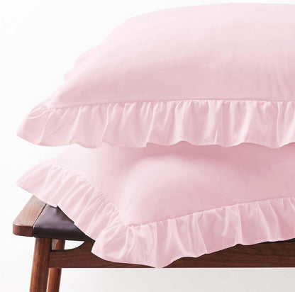 Set of 2 Brushed Microfiber Ruffle Pillow Cases Standard Size Pink