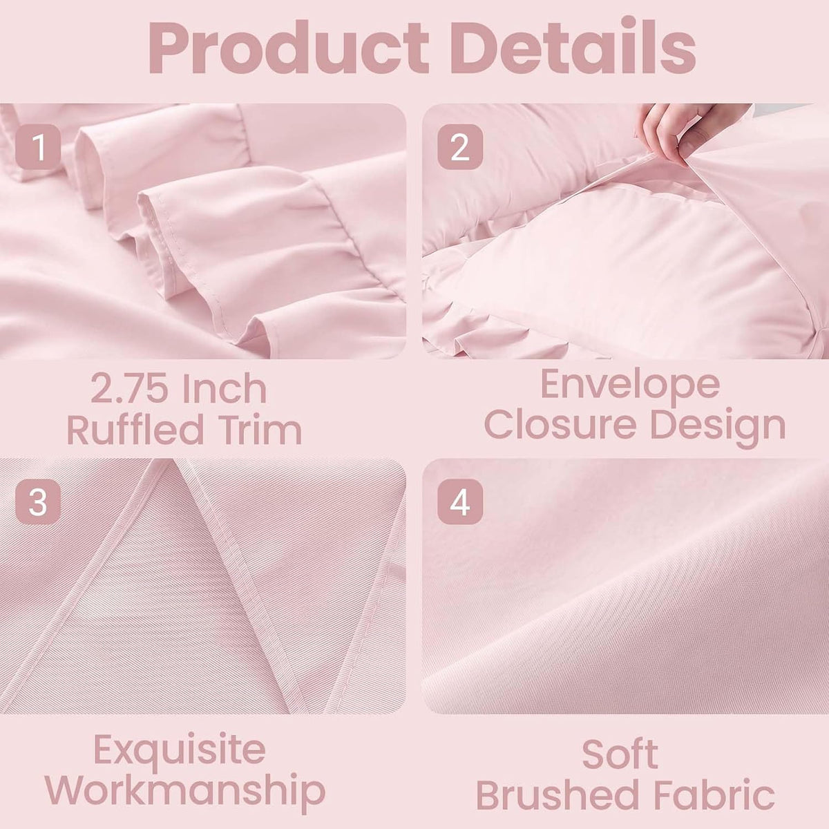 Set of 2 Brushed Microfiber Ruffle Pillow Cases Standard Size Pink