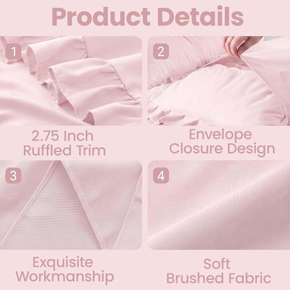 Set of 2 Brushed Microfiber Ruffle Pillow Cases Standard Size Pink