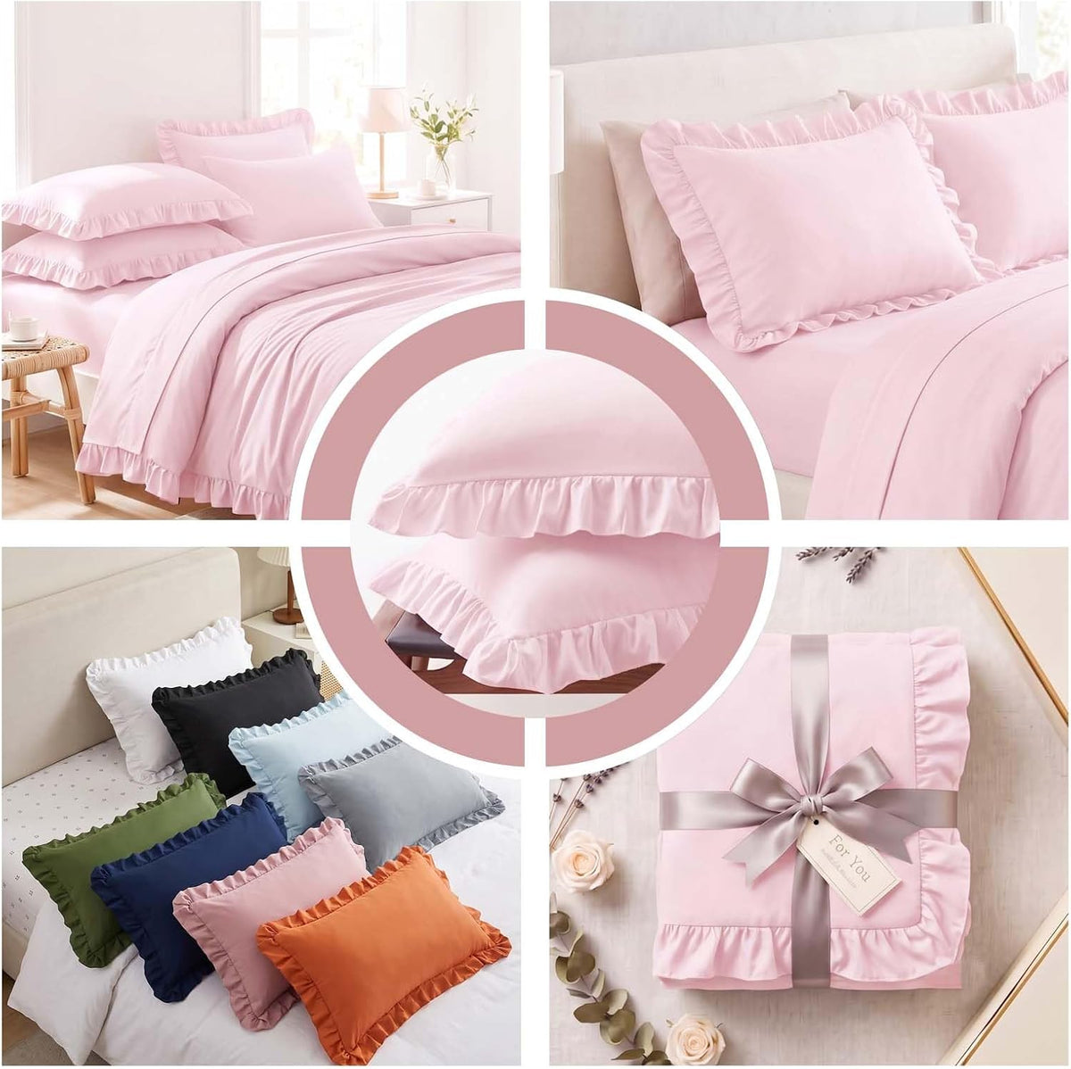 Set of 2 Brushed Microfiber Ruffle Pillow Cases Standard Size Pink
