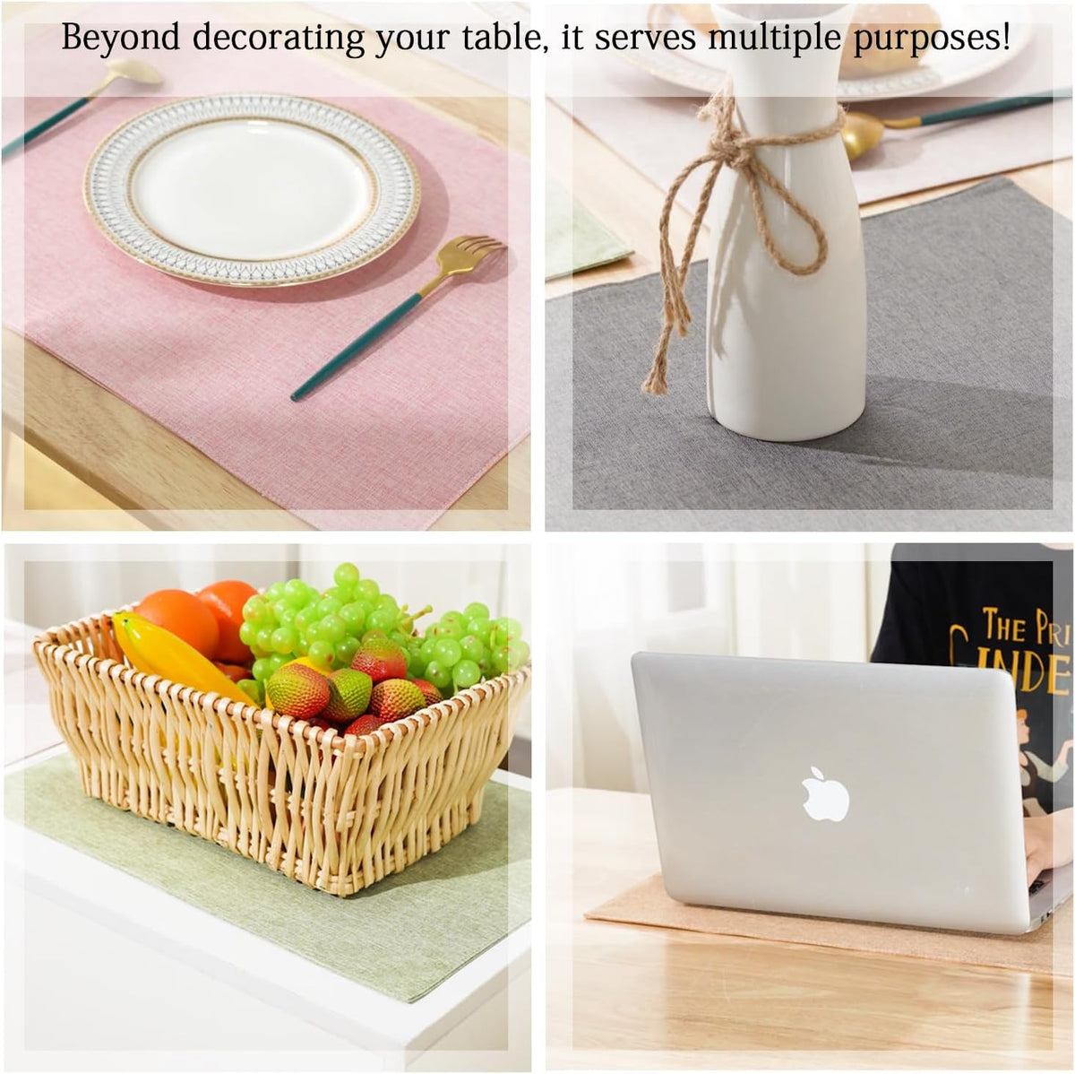 Set of 6 Faux Linen Placemats, Heat-Resistant & Easy-to-Clean,13"x19"for Dining Table, Kitchen, Holiday Meals (Pink)