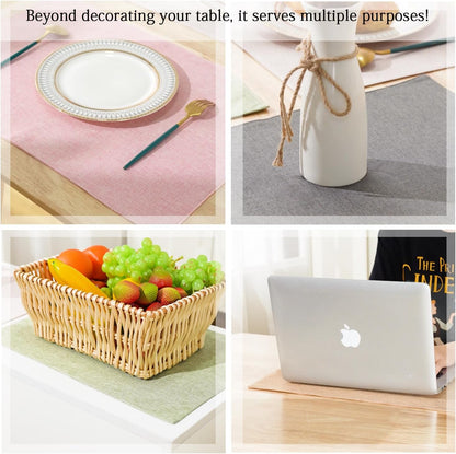 Set of 6 Faux Linen Placemats, Heat-Resistant & Easy-to-Clean,13"x19"for Dining Table, Kitchen, Holiday Meals (Pink)