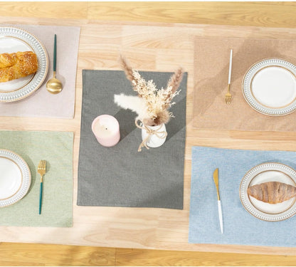 Set of 6 Faux Linen Placemats, Heat-Resistant & Easy-to-Clean,13"x19"for Dining Table, Kitchen, Holiday Meals (Pink)
