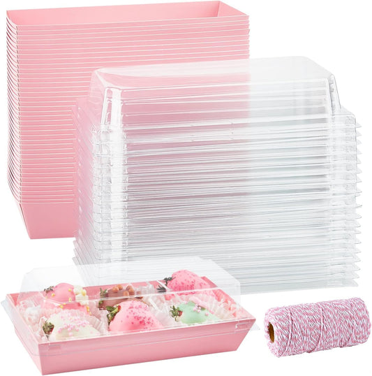 Paper Charcuterie Boxes with Clear Lids, 7.5", 50 Pack, Pink | Small To Go Treat Containers, For Desserts, Cookies, Sandwich, Pastry, Strawberries and Cupcakes