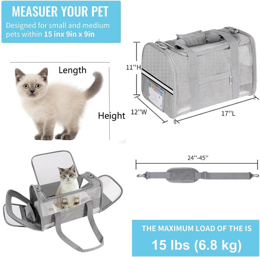 Cat Carrier Pet Carriers Airline Approved for Small Dogs Kitten Carriers for Small Medium Cats Under 15lb, Collapsible Soft Sided TSA Approved Travel Carrier, Pink