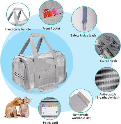 Cat Carrier Pet Carriers Airline Approved for Small Dogs Kitten Carriers for Small Medium Cats Under 15lb, Collapsible Soft Sided TSA Approved Travel Carrier, Pink