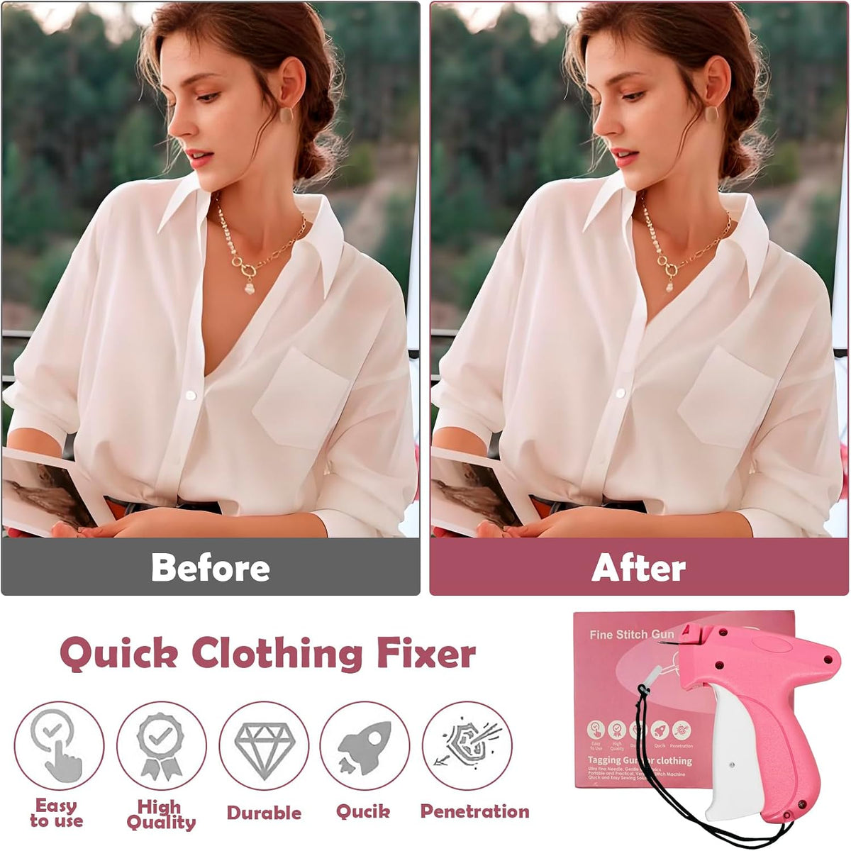 Portable Handheld Stitch Gun for Clothes, Pink