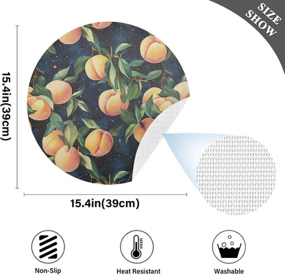 Peach Pattern Round Placemats, 1 Pack Heat Stain Scratch Resistant Table Placemats, Easy to Clean Table Mats for Dining Table 15.4 in