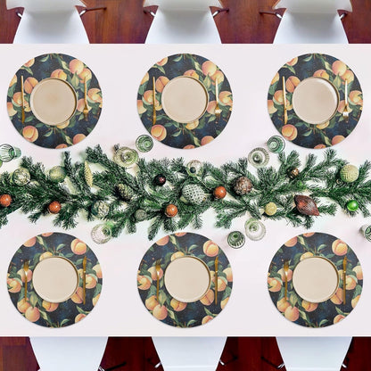 Peach Pattern Round Placemats, 1 Pack Heat Stain Scratch Resistant Table Placemats, Easy to Clean Table Mats for Dining Table 15.4 in