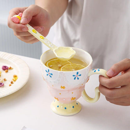 (4 Pieces) Ceramic Spoon Cute Dessert Girly Rice Stirring Household Coffee Ice Cream (Pink)