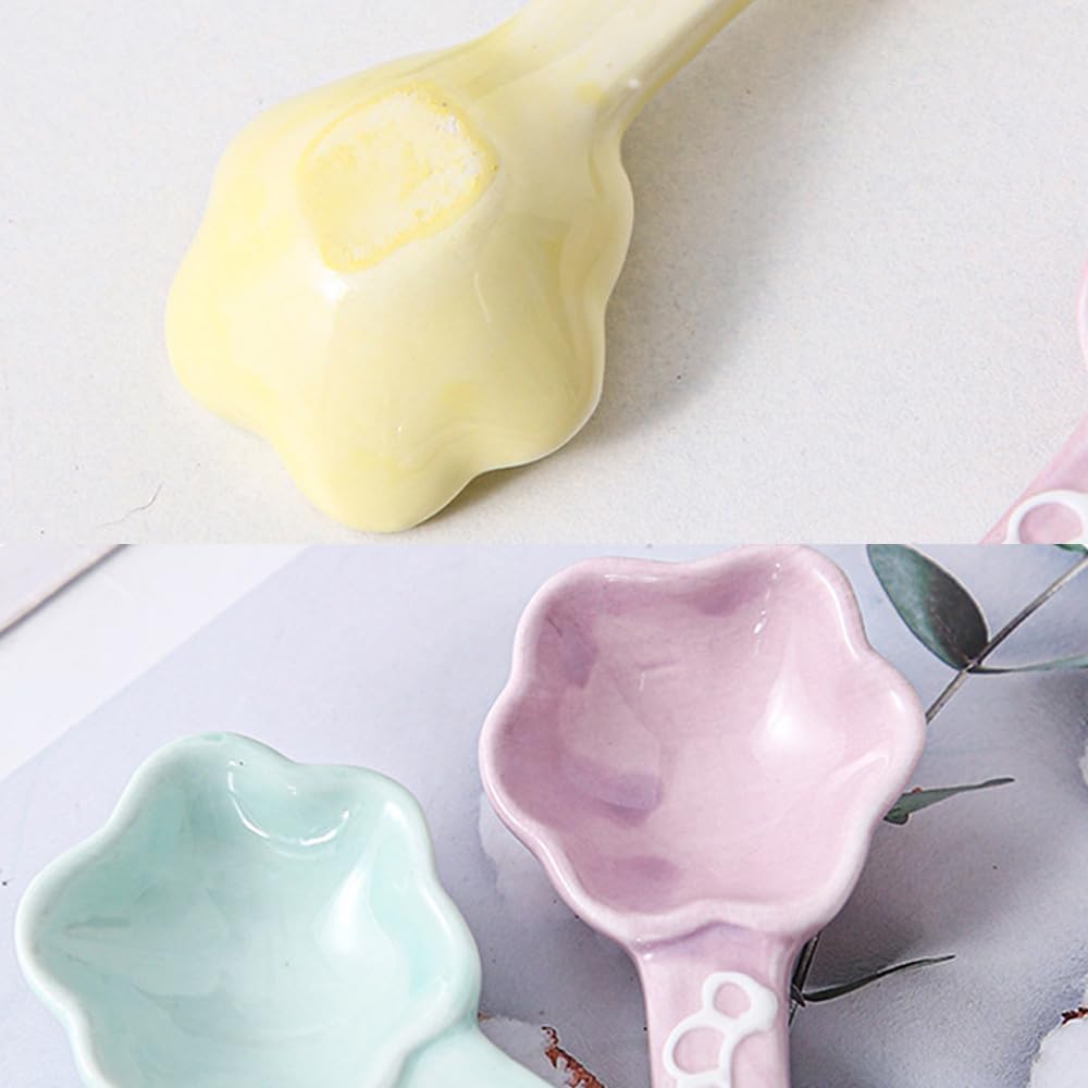 (4 Pieces) Ceramic Spoon Cute Dessert Girly Rice Stirring Household Coffee Ice Cream (Pink)