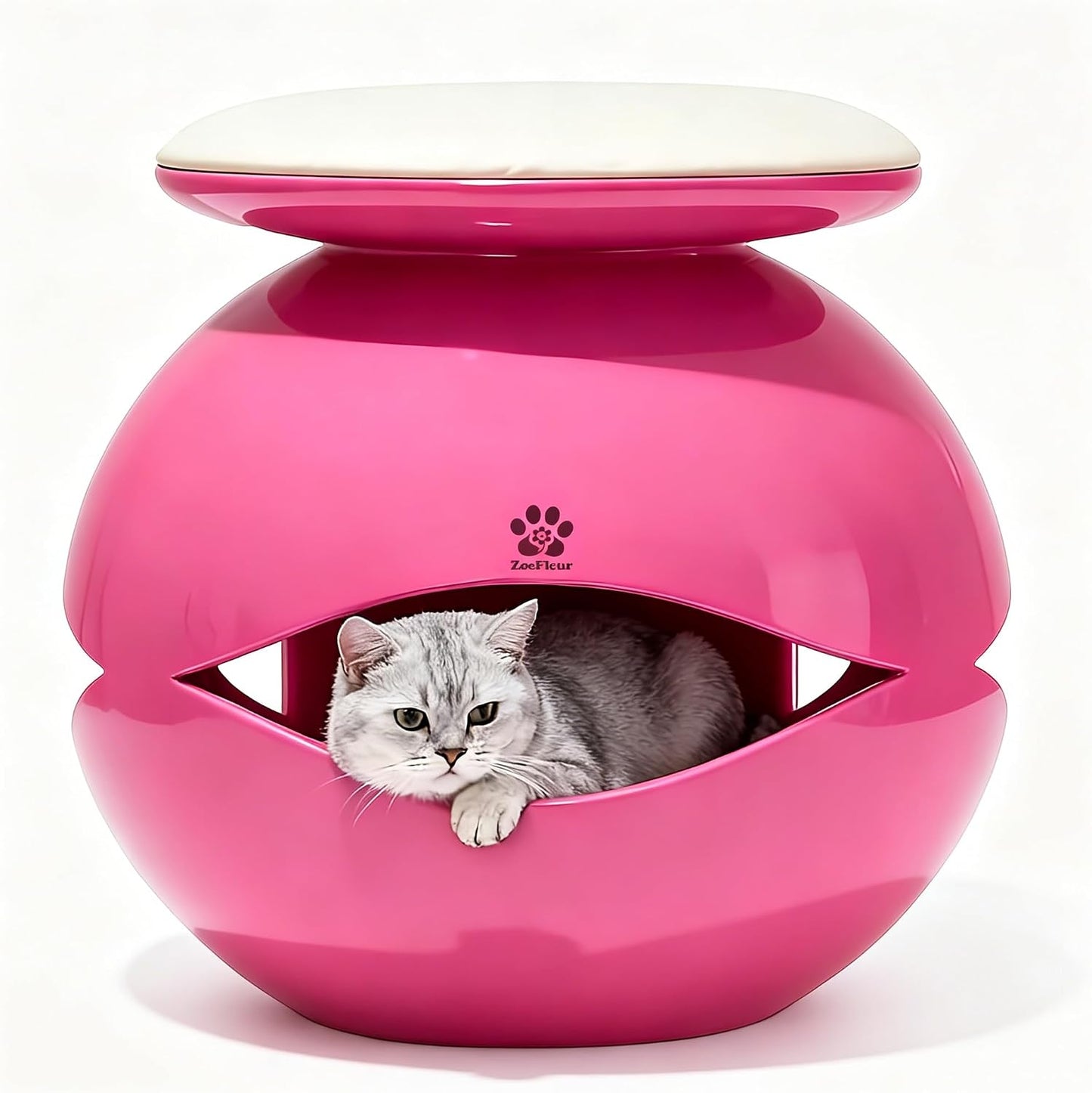 Fish-Shaped 2-in-1 Resin Cat Cave Nest, Pet Furniture Hideaway(Rose Red)