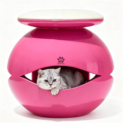 Fish-Shaped 2-in-1 Resin Cat Cave Nest, Pet Furniture Hideaway(Rose Red)
